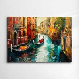 Venice Italy Gondola Boat River Landmark Oil Painting Watercolor Wall Art Framed Calming Canvas Poster Print Home/Office Room Decor Gifts - thumbnail 3