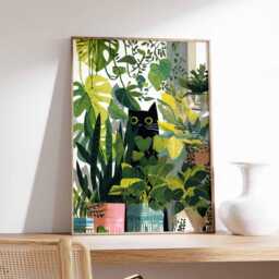 Cat Poster, Print, Botanical Wall Art, Floral Lovers Gift, Animal Feline Decor, Tropical Nature Print - thumbnail 3