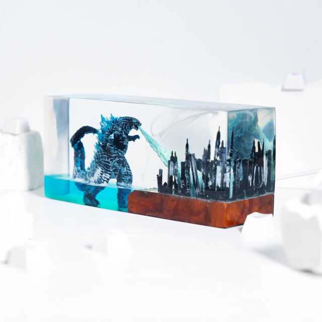 Handmade G.odz.il.la Resin Lamp Atomic Breath Led Night Light, Monster Led Wood Lamp, New Year Gift 2026, Valentine - image 1