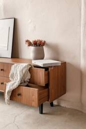 Mid Century Modern Tv Stand, Scandinavian Sideboard, Handmade Walnut Veneer Stand With 6 Drawers