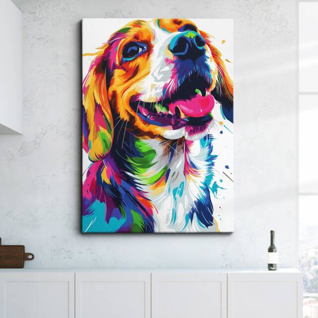 Colorful Beagle Dog Abstract Framed Poster Print & Canvas Wall Decor Art Painting Bedroom Home Living Room Funny Animal Lover Gift - image 1