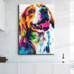 Colorful Beagle Dog Abstract Framed Poster Print & Canvas Wall Decor Art Painting Bedroom Home Living Room Funny Animal Lover Gift - thumbnail 1