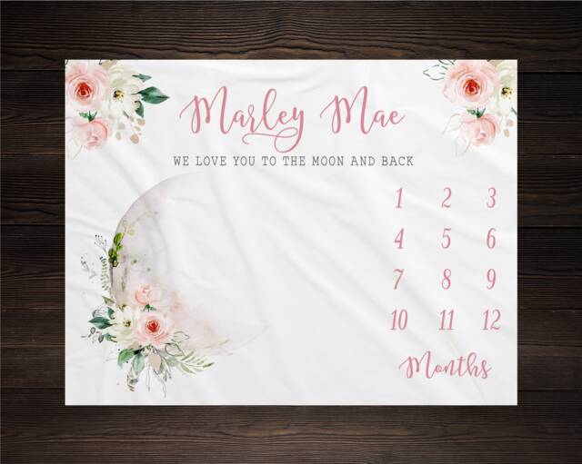 Floral Moon Milestone Blanket, Baby Luna Personalized Shower Gift, Girl - image 1
