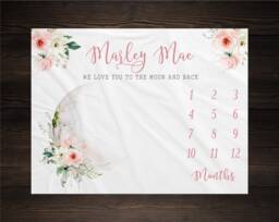 Floral Moon Milestone Blanket, Baby Luna Personalized Shower Gift, Girl - thumbnail 1