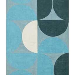 Blue Green Geometric Rug, Block Print Cotton Dhurrie - thumbnail 2