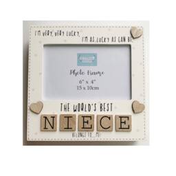 Niece Photo Frame The Worlds Best Gift Tile Art Letters Wood Cream 6x4 - thumbnail 3