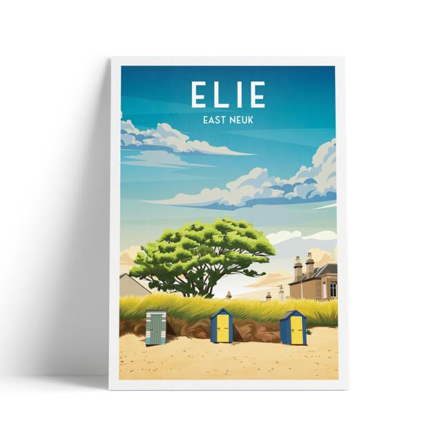 Elie Beach Huts Print - East Neuk Fife Coastal Path Travel Poster & Earlsferry Leven - image 1