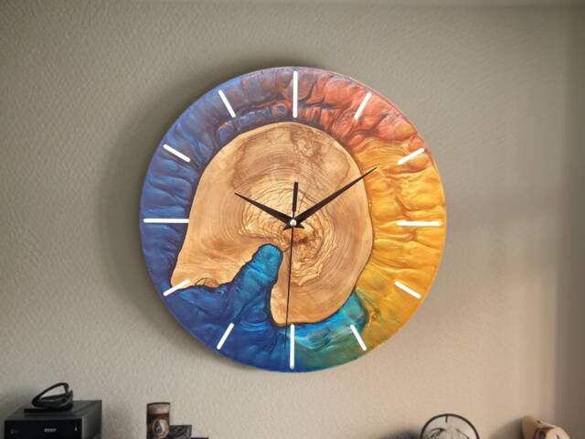 Custom Resin & Olive Wood Wall Clock Live Edge Rustic Home Decor - image 1