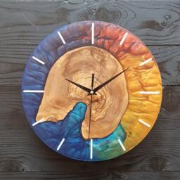 Custom Resin & Olive Wood Wall Clock Live Edge Rustic Home Decor - thumbnail 2