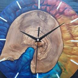 Custom Resin & Olive Wood Wall Clock Live Edge Rustic Home Decor - thumbnail 4