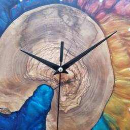 Custom Resin & Olive Wood Wall Clock Live Edge Rustic Home Decor - thumbnail 3