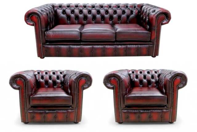 Lounge Sofa Suite Armchair 3 + Low Back Chairs Oxblood Red Real Leather Free Mainland UK Delivery - image 1