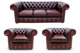 Lounge Sofa Suite Armchair 3 + Low Back Chairs Oxblood Red Real Leather Free Mainland UK Delivery