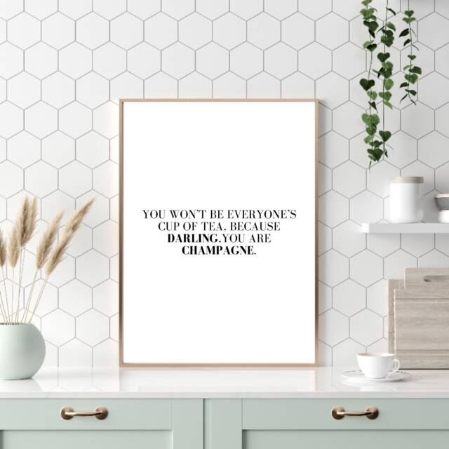 Kitchen Wall Print, Champagne Quote Tea Home Decor, Text Poster, Poster - image 1