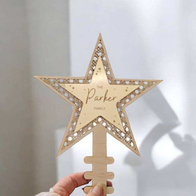 Personalized Wooden Star Christmas Tree Topper Family Keepsake - image 1