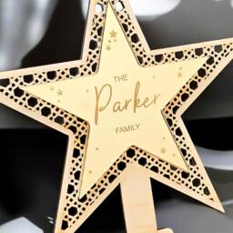 Personalized Wooden Star Christmas Tree Topper Family Keepsake - thumbnail 3