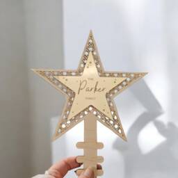 Personalized Wooden Star Christmas Tree Topper Family Keepsake