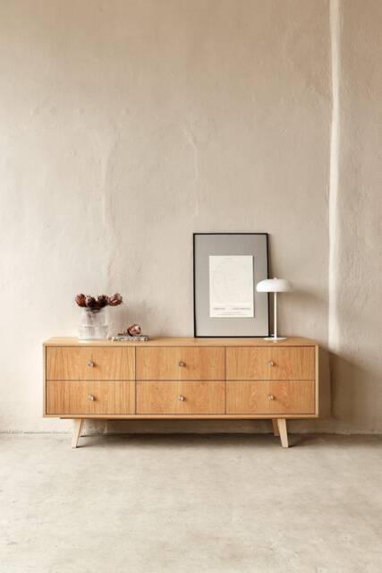 "Mid Century Sideboard, Tv Cabinet, Stand Oak Veneer 6 Drawers ""Crown" - image 1