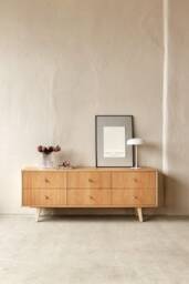 "Mid Century Sideboard, Tv Cabinet, Stand Oak Veneer 6 Drawers ""Crown"
