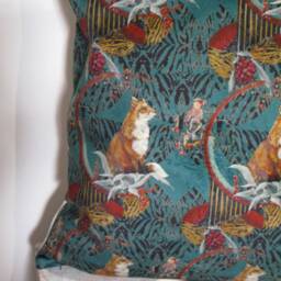 Cushion, Velvet Square Decorative Rectangular Fox Pattern Fabric - thumbnail 3