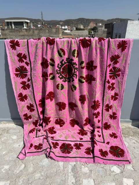 Velvet Suzani Handmade Quilt - Decorative Boho Bed Cover - image 1