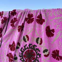 Velvet Suzani Handmade Quilt - Decorative Boho Bed Cover - thumbnail 2