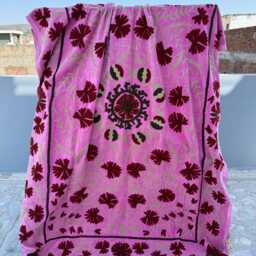 Velvet Suzani Handmade Quilt - Decorative Boho Bed Cover - thumbnail 3