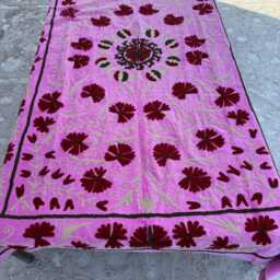 Velvet Suzani Handmade Quilt - Decorative Boho Bed Cover - thumbnail 4