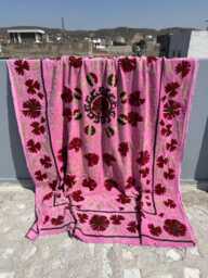 Velvet Suzani Handmade Quilt - Decorative Boho Bed Cover - thumbnail 1