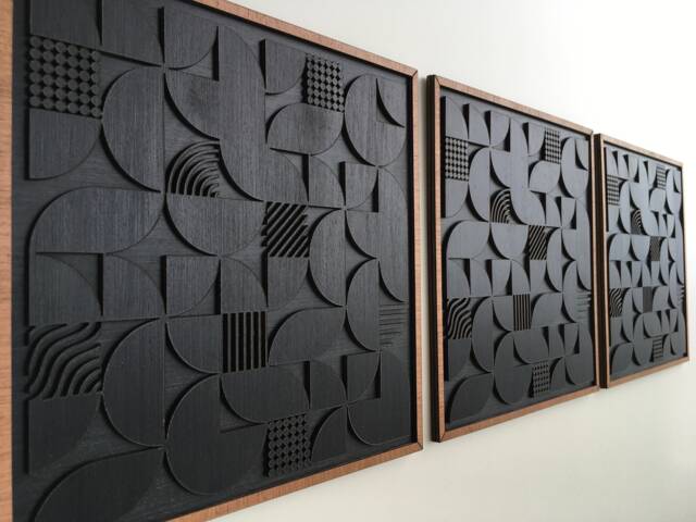 Geometric Abstract Wood Wall Art - Modern Minimal Charcoal Black Collection - Set Of 3(Set 2 - Single Piece - image 1