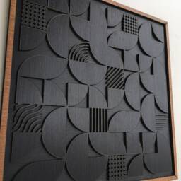 Geometric Abstract Wood Wall Art - Modern Minimal Charcoal Black Collection - Set Of 3(Set 2 - Single Piece - thumbnail 2