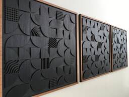 Geometric Abstract Wood Wall Art - Modern Minimal Charcoal Black Collection - Set Of 3(Set 2 - Single Piece - thumbnail 1