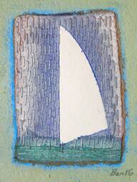 stapled Raindrops Watercolor Painting Nautical Sailboat Art, Framed - thumbnail 1