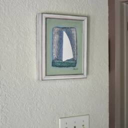 stapled Raindrops Watercolor Painting Nautical Sailboat Art, Framed - thumbnail 3