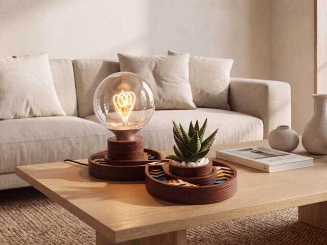 Infinity Lamp & Flower Pot, Recycled Wood, Warm Ambient Lighting, Home Decor - image 1