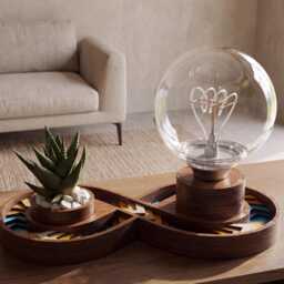 Infinity Lamp & Flower Pot, Recycled Wood, Warm Ambient Lighting, Home Decor - thumbnail 2