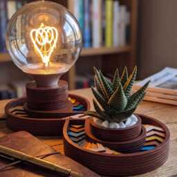 Infinity Lamp & Flower Pot, Recycled Wood, Warm Ambient Lighting, Home Decor - thumbnail 4