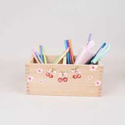 Personalized Pencil Holder Cherries, Desk Organizer Wood Acrylic Name, Cup School Enrollment, Gift Child Cone - thumbnail 2
