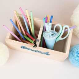 Personalized Pencil Holder Cherries, Desk Organizer Wood Acrylic Name, Cup School Enrollment, Gift Child Cone - thumbnail 3