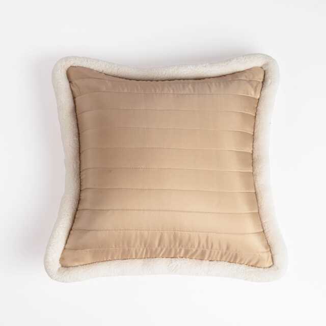 Beige Quilted Faux Silk Pillow Cover - Scandinavian Minimalist Accent - image 1