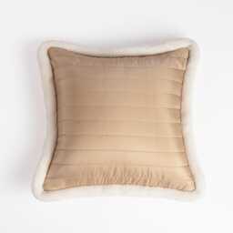 Beige Quilted Faux Silk Pillow Cover - Scandinavian Minimalist Accent - thumbnail 1