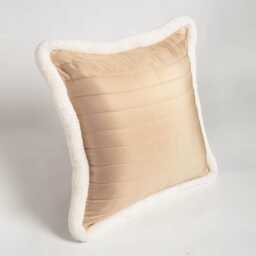 Beige Quilted Faux Silk Pillow Cover - Scandinavian Minimalist Accent - thumbnail 2