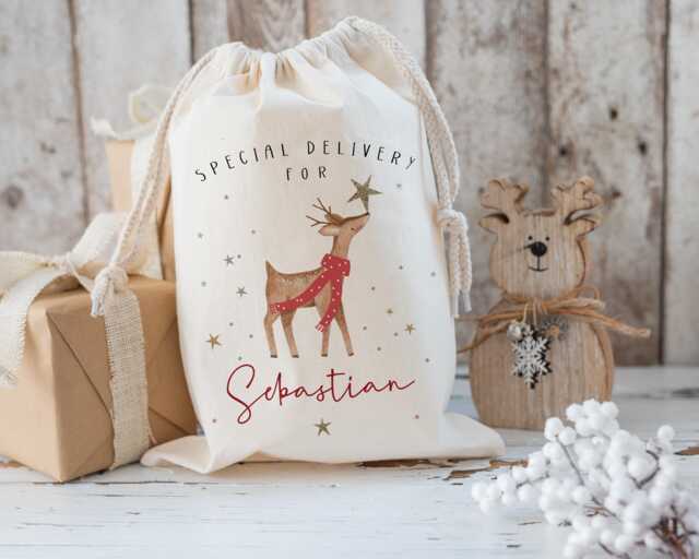 xl Personalised Santa Sack, Christmas Gift Bag, Reindeer Star Stocking Filler, Father Christmas, Traditional - image 1