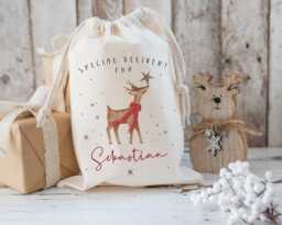 xl Personalised Santa Sack, Christmas Gift Bag, Reindeer Star Stocking Filler, Father Christmas, Traditional