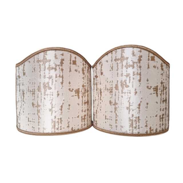 Pair Of Clip-On Shield Shades Off-White & Gold Silk Lampas Rubelli Fabric Zanni Pattern Mini Lampshade - Handmade in Italy - image 1