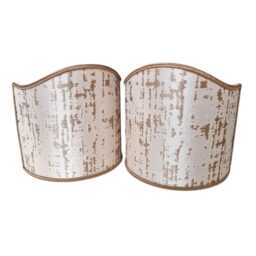 Pair Of Clip-On Shield Shades Off-White & Gold Silk Lampas Rubelli Fabric Zanni Pattern Mini Lampshade - Handmade in Italy - thumbnail 2
