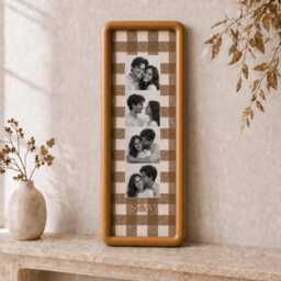 Personalised Couple Photo Strip Frame, Custom Booth Picture Striped Fabric Anniversary Gift For Couples, Wedding Keepsake - thumbnail 2
