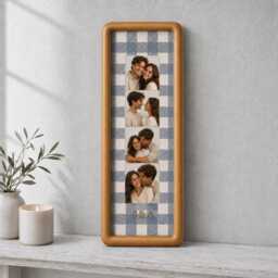 Personalised Couple Photo Strip Frame, Custom Booth Picture Striped Fabric Anniversary Gift For Couples, Wedding Keepsake