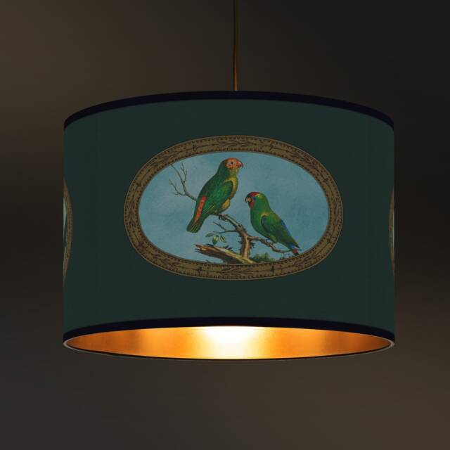 Parrot Lampshade, Green Elegance, Gold Interior, Handmade in France - image 1