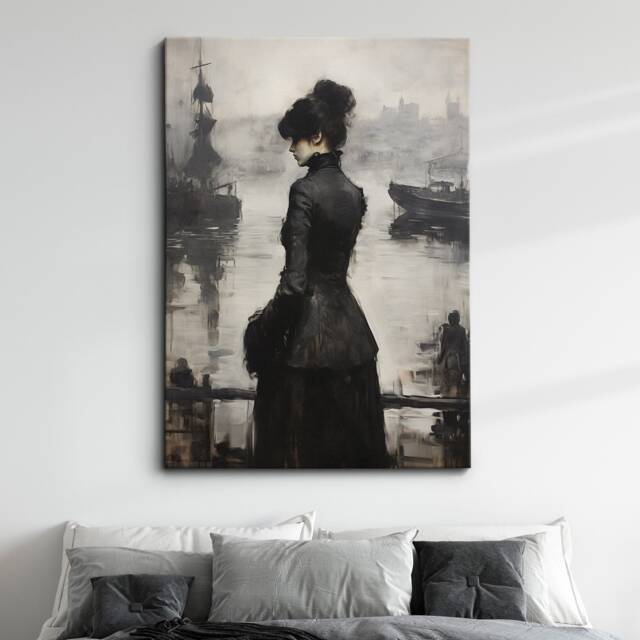 Lady in Black Abstract Oil Painting Style Wall Art, Framed Canvas Poster Print, Home Kitchen Office Room Decor, Gifts - image 1
